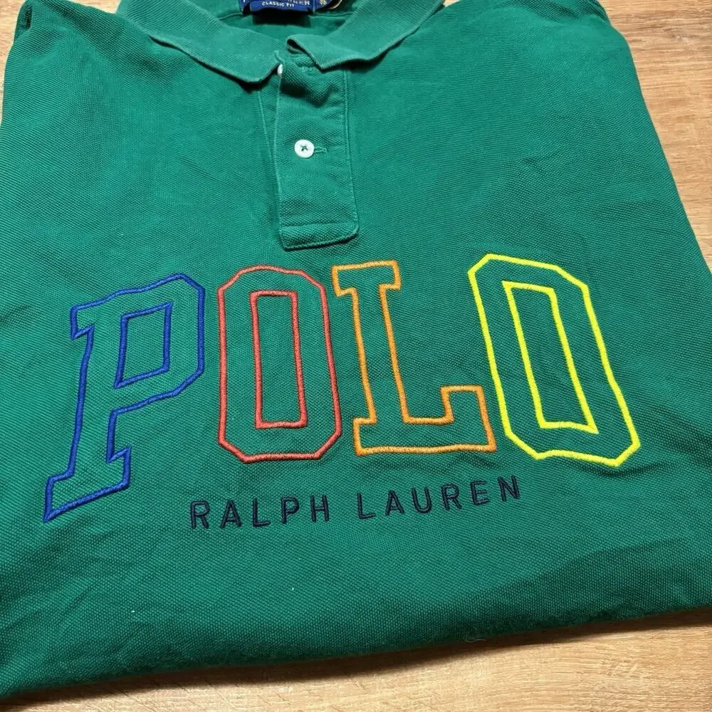 Polo Ralph Lauren Collared Shirt Green Spellout Sport Golf Mens XL Classic Fit
